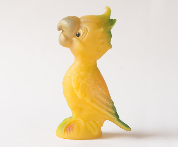 Vintage parrot toy, rubber parrot yellow, bird toy for kids bath, rubber parrot nursery room decor, 70s baby toy