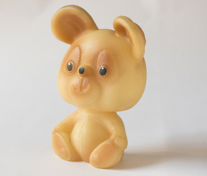 Vintage bear toy, rubber bear beige, baby bear rubber toy, moving neck toy Soviet, kids home decor bear toy