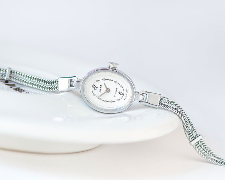 Chic Women's Watch Bracelet Seagull Unused, lady cocktail watch vintage gift silver shade, oval evening women cocktail watch delicate