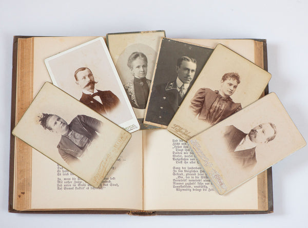 Antique cabinet cards set of 6 photos men and women memories, Authentic Original photo Cards Latvia Lithuania Home decor art project picture