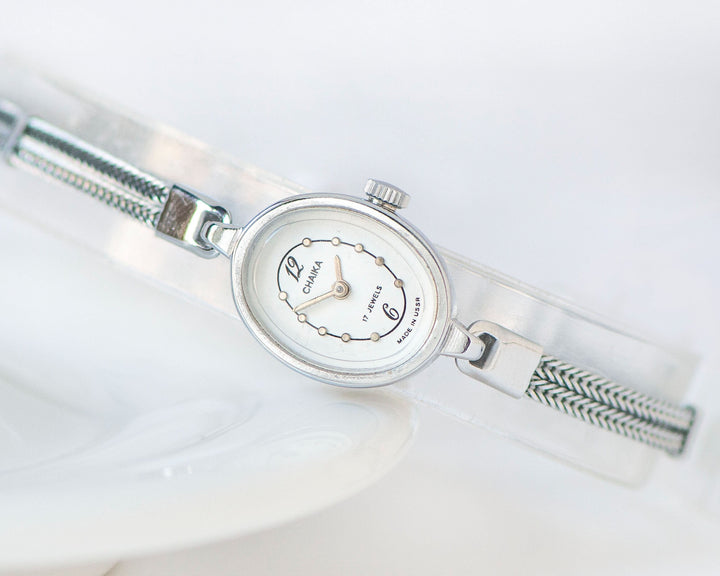 Chic Women's Watch Bracelet Seagull Unused, lady cocktail watch vintage gift silver shade, oval evening women cocktail watch delicate