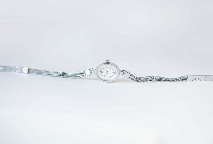 Chic Women's Watch Bracelet Seagull Unused, lady cocktail watch vintage gift silver shade, oval evening women cocktail watch delicate