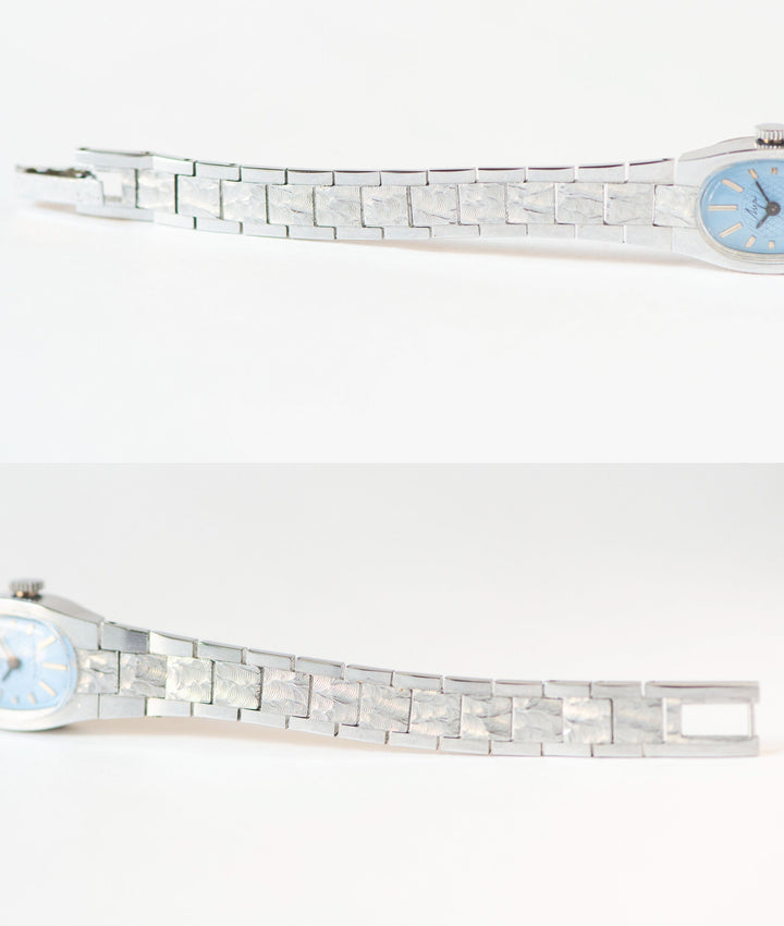 Blue cocktail watch for women silver shade RAY, dainty oval women's watch jewelry gift, vintage mint condition posh bracelet bride timepiece