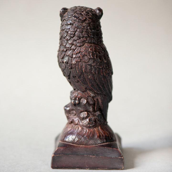 Vintage Owl Figurine Dark Brown Heavy Table Top Decor. Woodland Bird Figurine Ceramic Gift Christmas Room Decor. Nocturnal Bird Bubo Bubo