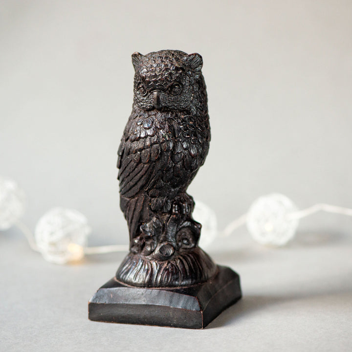 Vintage Owl Figurine Dark Brown Heavy Table Top Decor. Woodland Bird Figurine Ceramic Gift Christmas Room Decor. Nocturnal Bird Bubo Bubo