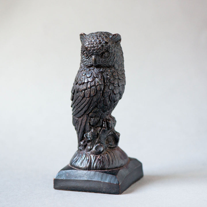 Vintage Owl Figurine Dark Brown Heavy Table Top Decor. Woodland Bird Figurine Ceramic Gift Christmas Room Decor. Nocturnal Bird Bubo Bubo