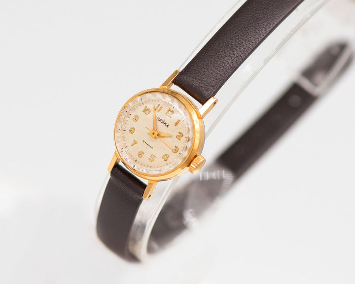 Limited edition women watch Seagull gold plated, women micro wristwatch tiny jewelry, retro watch for women vintage new premium leather band