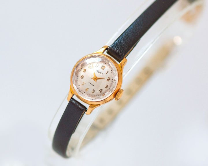 Limited edition women wristwatch Seagull gold plated vintage, minimalist dainty timepiece jewelry gift micro watch, new premium leather band