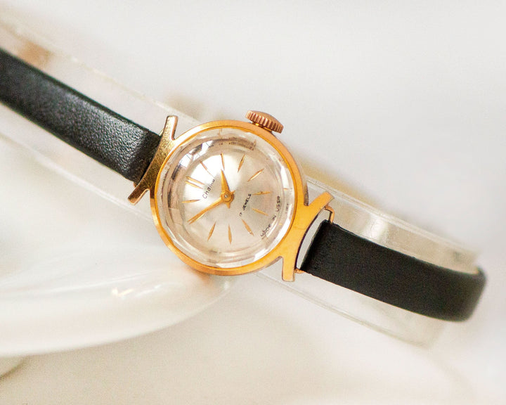 Absolutely rare wristwatch gold plated Seagull, mid century women watch jewelry gift, classic lady wristwatch gift, new premium leather band