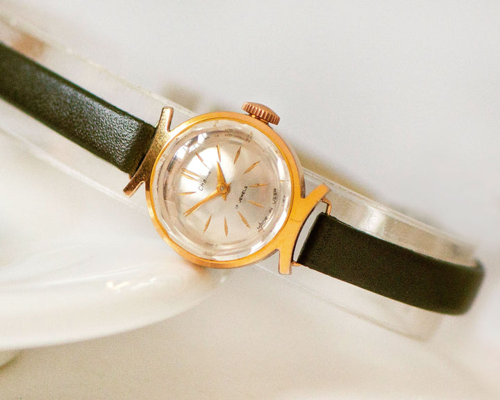 Absolutely rare wristwatch gold plated Seagull, mid century women watch jewelry gift, classic lady wristwatch gift, new premium leather band