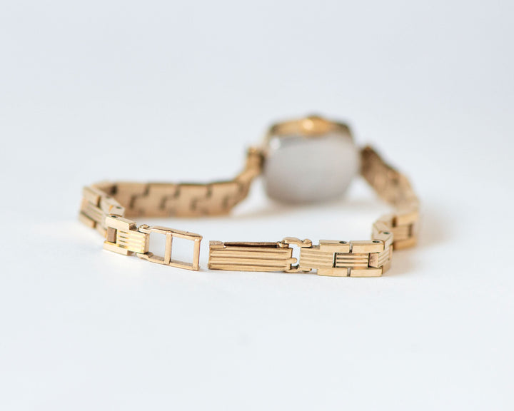 Gold plated cocktail watch bracelet Dawn gift vintage, delicate rectangular women wrist watch Roman numerals dial watch jewelry accessory