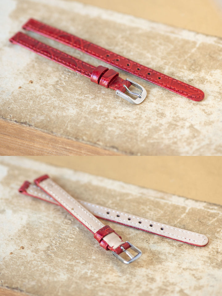 Genuine leather watch strap for women brown 6mm 8mm, red thin band nude beige width 8mm the buckle silver gold shade, white leather 10 mm