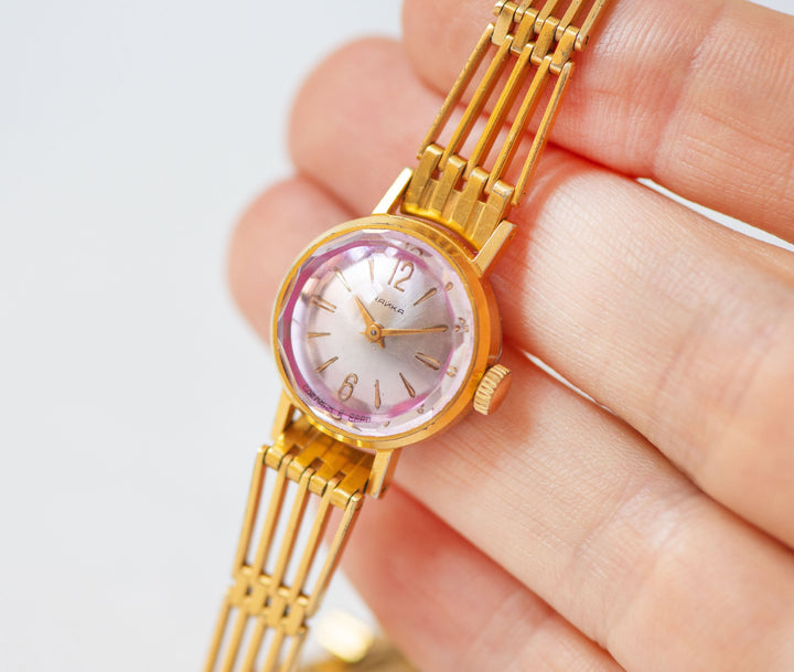 Gold plated cocktail watch for women pink cover, retro women watch Seagull tiny vintage rare design watch classic jewelry bride gift