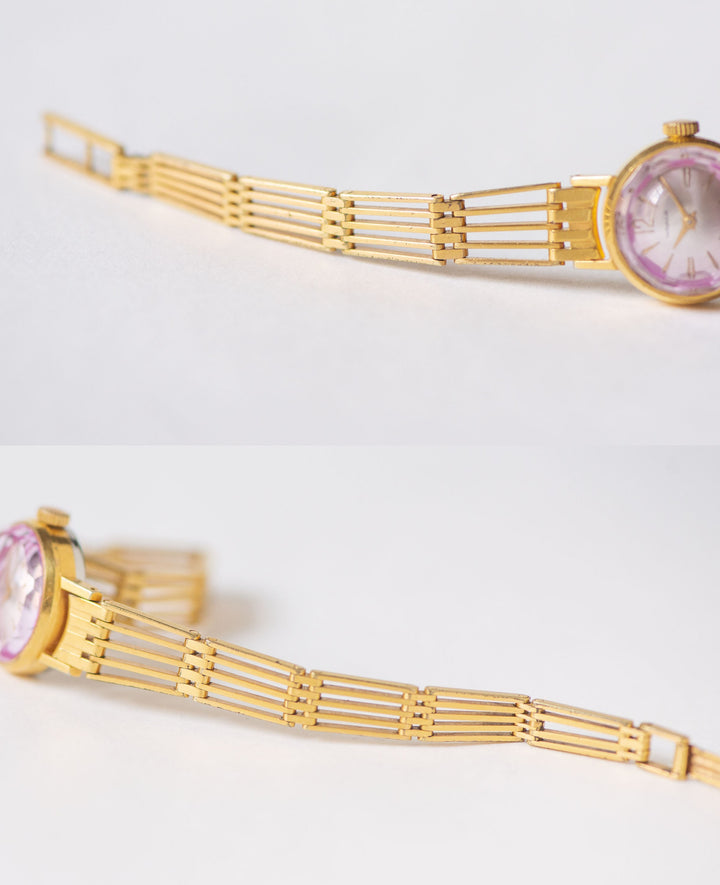 Gold plated cocktail watch for women pink cover, retro women watch Seagull tiny vintage rare design watch classic jewelry bride gift