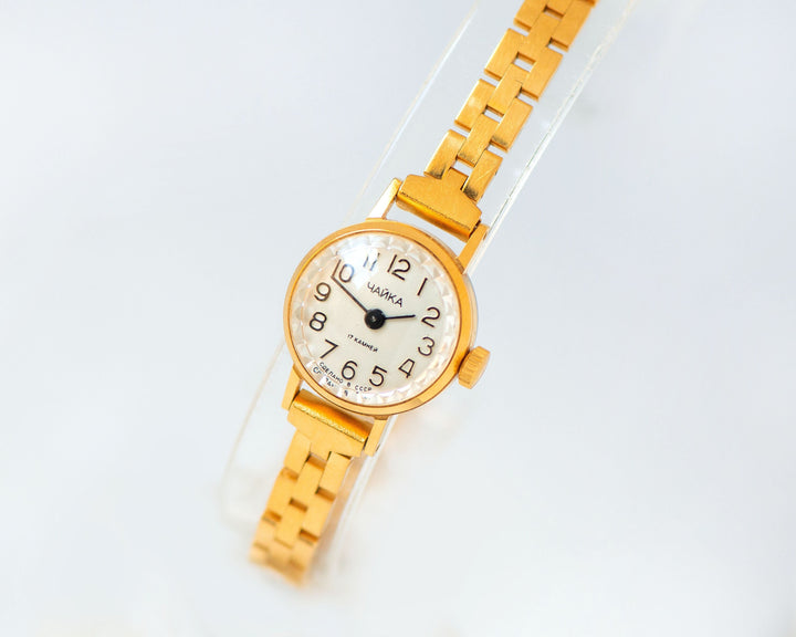 Delicate cocktail watch for women Seagull gold plated, simple classic ladies jewelry gift, micro watch small wrist, slim bracelet classic