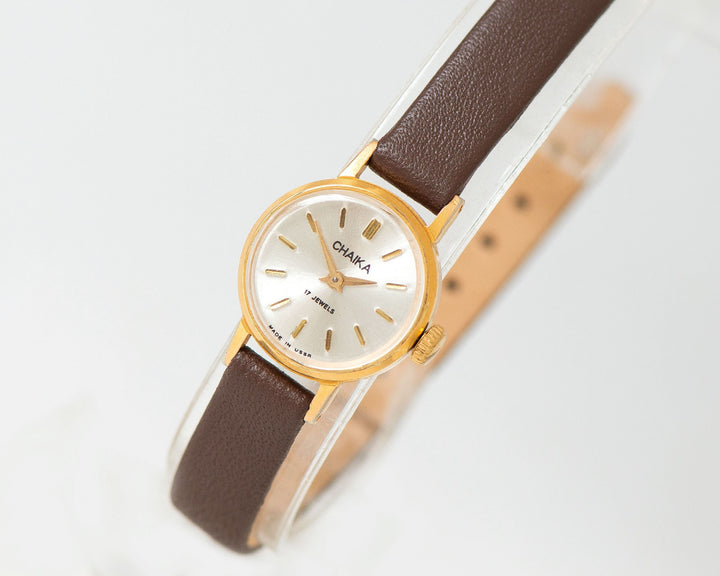 Women's watch gold plated Seagull, minimalist watch small vintage jewelry gift, unique girl's timepiece, new leather strap OneEraLate