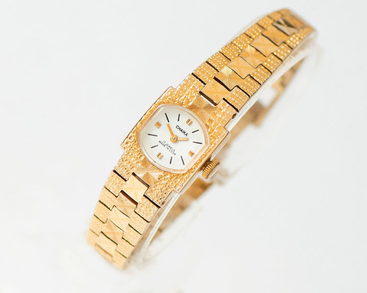 Gold plated cocktail watch for women Seagull, vintage ladies watch for parties white dial posh bracelet, evening watch for lady jewelry gift