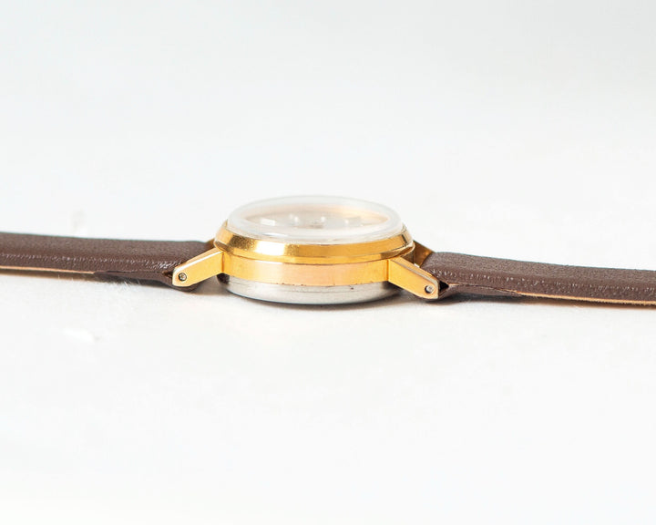 Women's watch gold plated Seagull, minimalist watch small vintage jewelry gift, unique girl's timepiece, new leather strap OneEraLate