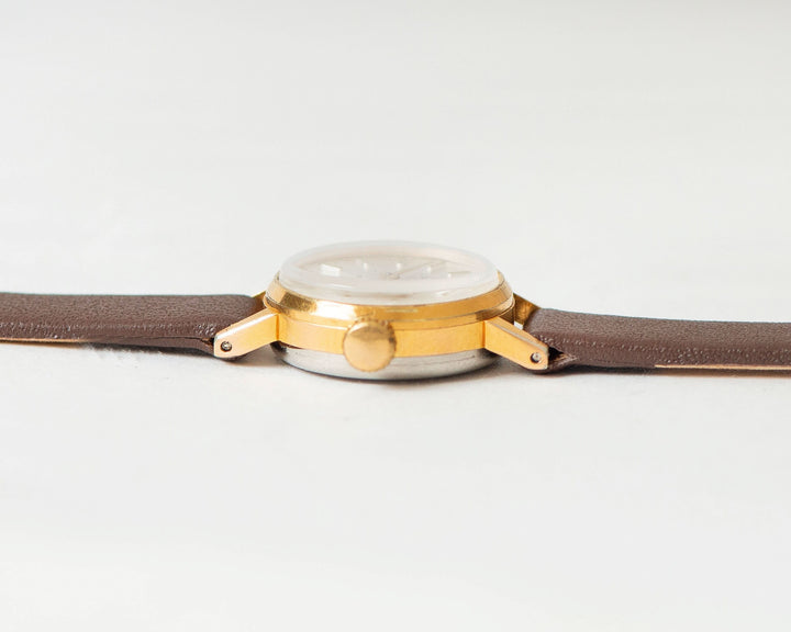 Women's watch gold plated Seagull, minimalist watch small vintage jewelry gift, unique girl's timepiece, new leather strap OneEraLate