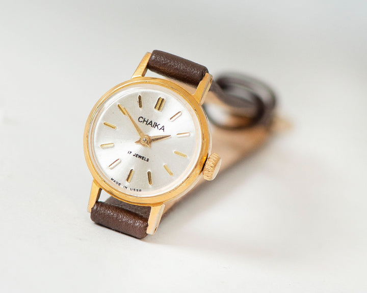 Women's watch gold plated Seagull, minimalist watch small vintage jewelry gift, unique girl's timepiece, new leather strap OneEraLate