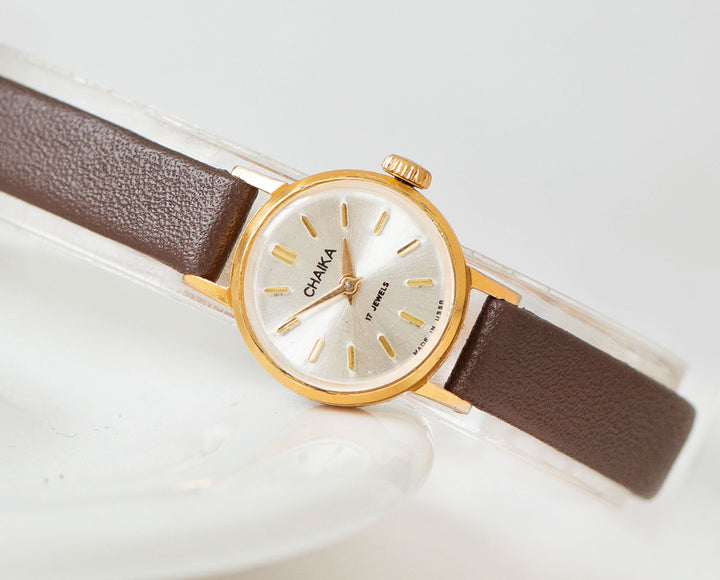 Women's watch gold plated Seagull, minimalist watch small vintage jewelry gift, unique girl's timepiece, new leather strap OneEraLate