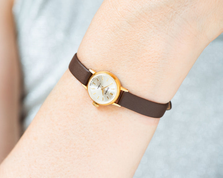 Women's watch gold plated Seagull, minimalist watch small vintage jewelry gift, unique girl's timepiece, new leather strap OneEraLate