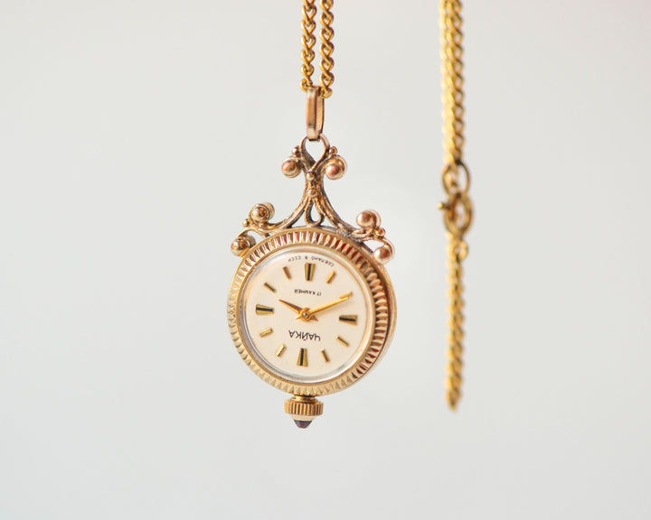 Floral pendant watch women's watch necklace Seagull gold plated, vintage watch pendant boho accessory limited edition lady gift chic jewelry