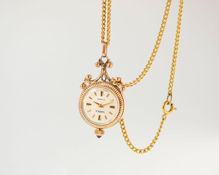 Floral pendant watch women's watch necklace Seagull gold plated, vintage watch pendant boho accessory limited edition lady gift chic jewelry