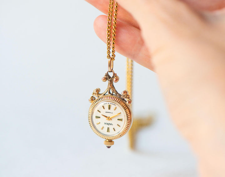 Floral pendant watch women's watch necklace Seagull gold plated, vintage watch pendant boho accessory limited edition lady gift chic jewelry