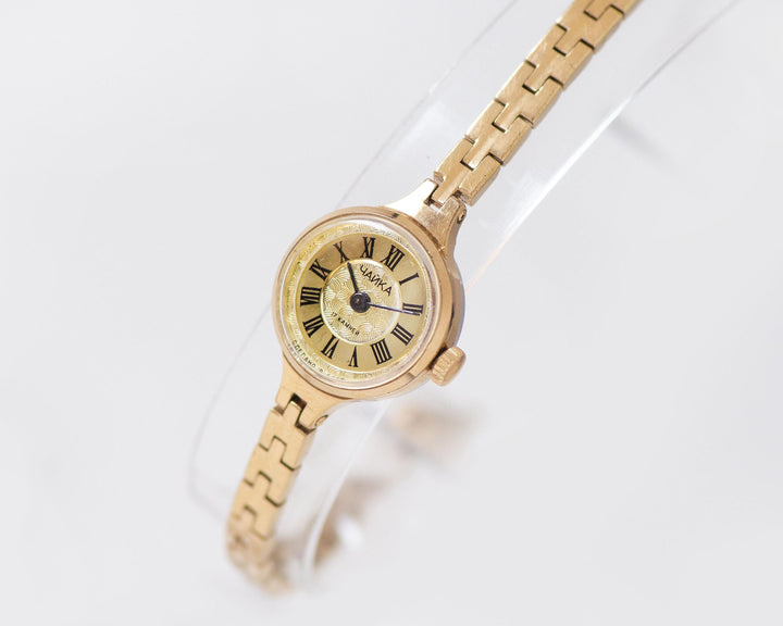 Women's Watch Cocktail Bracelet Vintage Seagull, Women's Wristwatch Gold Plated Watch Tiny Roman numerals, Delicate Womens Timepiece Gift