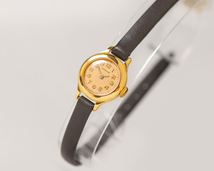 Women's wristwatch super small Seagull minimalist gold plated, vintage lady, watch jewelry gift accessory unique, new premium leather strap