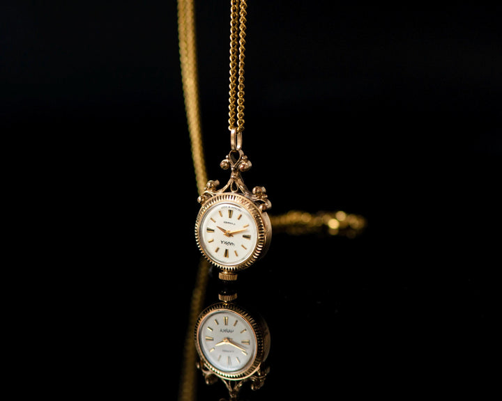 Floral pendant watch women's watch necklace Seagull gold plated, vintage watch pendant boho accessory limited edition lady gift chic jewelry