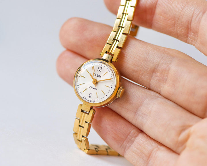 Women's Cocktail Watch Gold Plated Bracelet Dawn, Vintage Lady Wristwatch Delicate Jewelry Gift very rare small wrist party watch minimalist