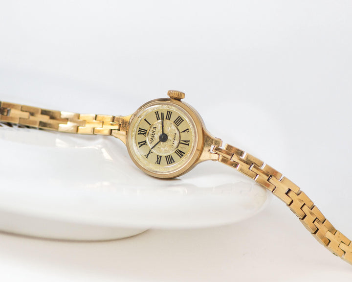 Women's Watch Cocktail Bracelet Vintage Seagull, Women's Wristwatch Gold Plated Watch Tiny Roman numerals, Delicate Womens Timepiece Gift