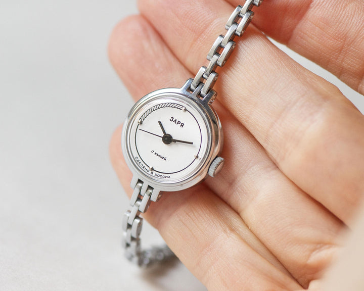 Cocktail watch for women unused vintage silver shade Dawn, delicate bracelet accessory wrist gift, retro timepiece for lady dainty jewelry