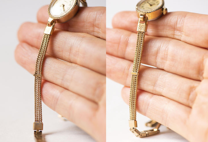 Cocktail wristwatch women oval vintage jewelry, gold plated watch bracelet Seagull beige, tiny chain bracelet rare design gift sustainable