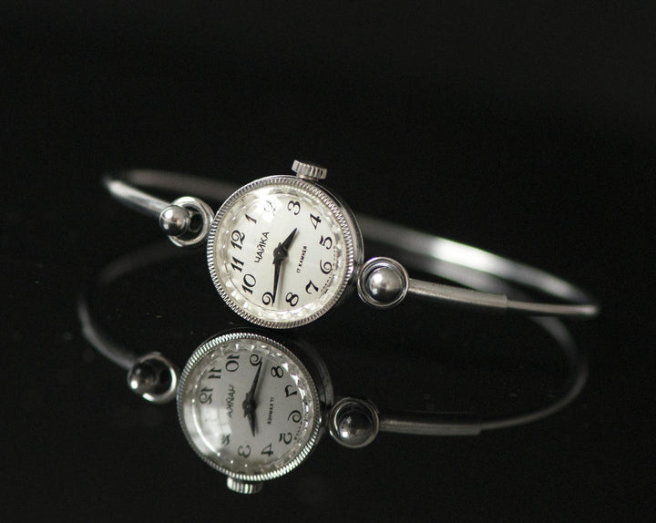 Cocktail watch women mint condition Seagull, tiny bracelet lady watch vintage gift, Arabic numerals dial tiny bracelet silver shad jewelry