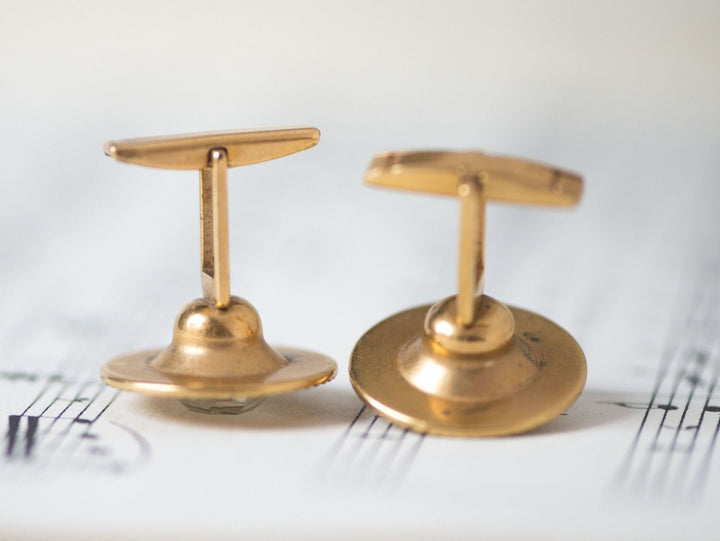 Unisex cufflinks vintage, gold shade silver rhinestones cuff links, round gift for him vintage accessory