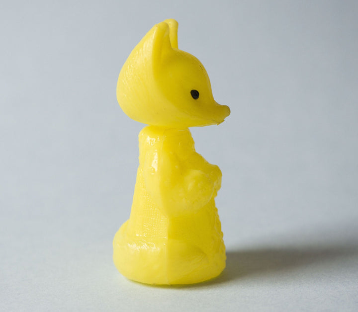 Yellow fox toy, vintage plastic fox, small fox holding bird, toy moving neck, fox Soviet kids toy, Russian folk fox