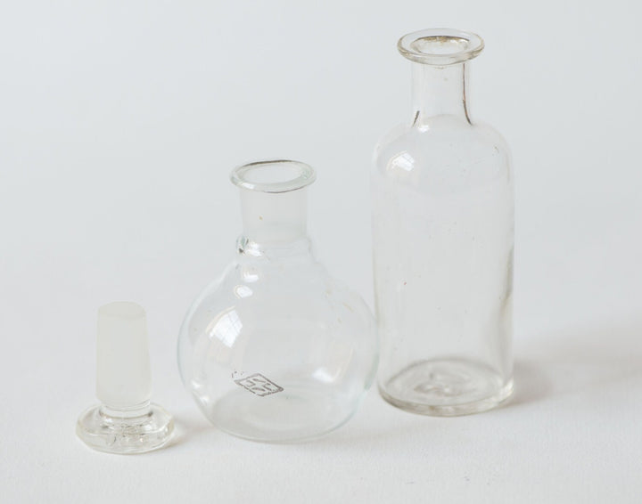 Collectible glass bottles 40s 50s and 70s, pharmaceutical bottles white brown, home decor small vases, laboratory bottles small