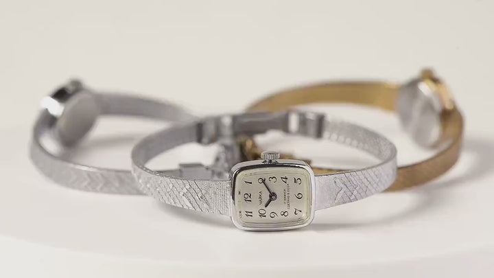 Unused cocktail watch for lady Seagull, vintage watch silver shade Arabic numerals dial, women jewelry rectangular wristwatch tiny bracelet