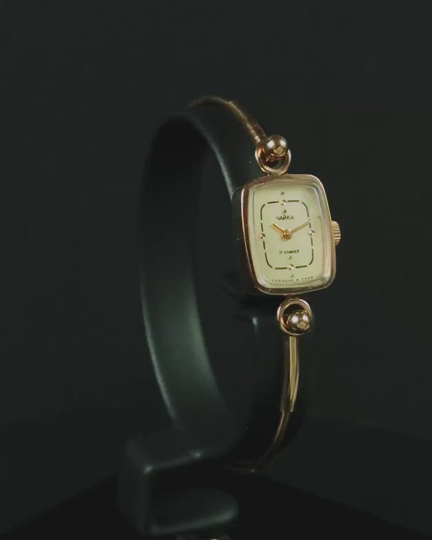 Dainty watch for women gold plated Seagull, tiny cocktail watch delicate jewelry, rectangular dial lady watch gift delicate, tiny bracelet