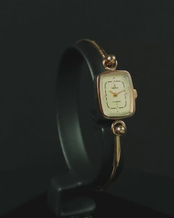 Dainty watch for women gold plated Seagull, tiny cocktail watch delicate jewelry, rectangular dial lady watch gift delicate, tiny bracelet