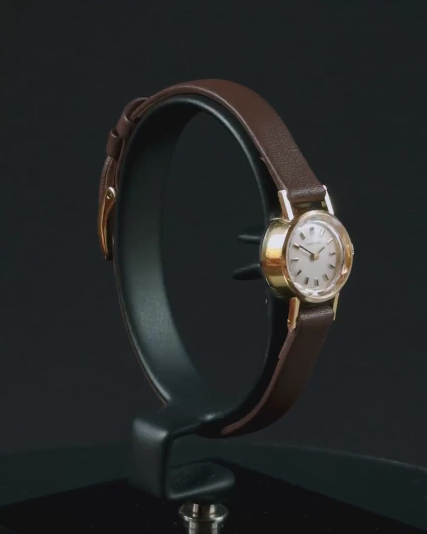 Women wristwatch Certina dainty gold plated ladies watch gift, Swiss classic small accessory vintage jewelry, new genuine leather strap