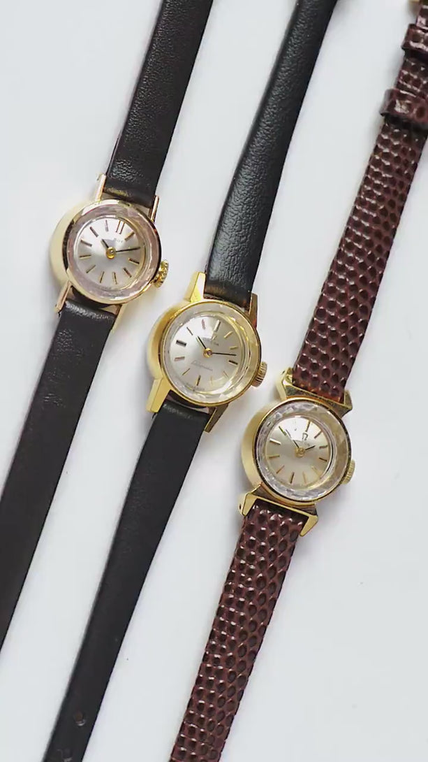 Women's watch Tissot gold plated, super small chic round case lady watch vintage jewelry rare gift, new premium leather strap