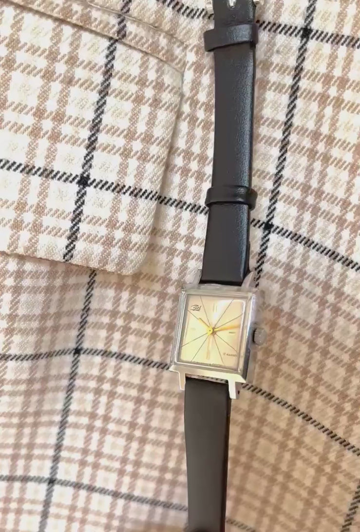 Women's watch unused Dawn vintage, square silver shade watch for women, minimalist dial lady watch jewelry gift, new luxury leather strap