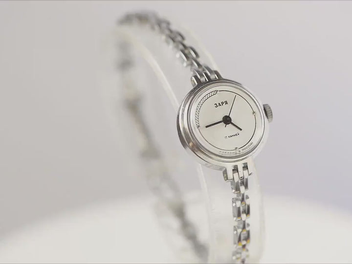 Cocktail watch for women unused vintage silver shade Dawn, delicate bracelet accessory wrist gift, retro timepiece for lady dainty jewelry