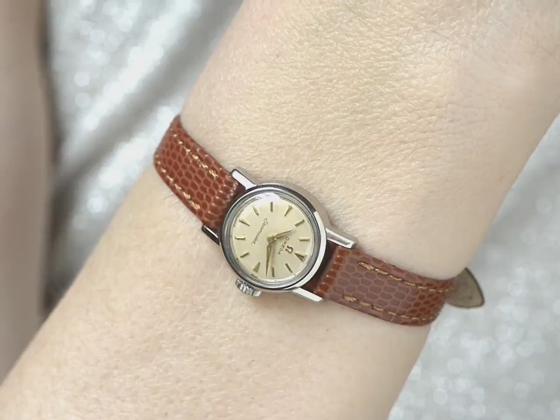 OMEGA Seamaster women's watch tiny silver shade vintage Swiss Ω, serviced timepiece cal 482 dainty jewelry gift, new leather strap