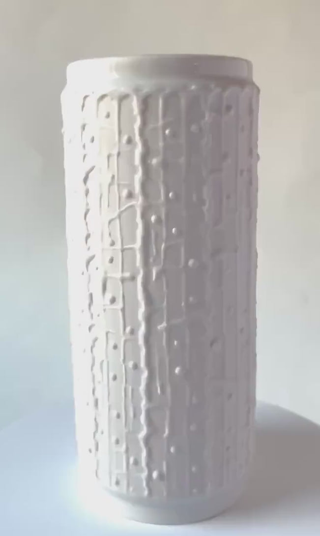 Vintage White Bisquit Vase Royal Porzellan Bavaria KPM, porcelain vase 668/1 Op Art vase Germany ceramic 60s modern minimalist decor gift