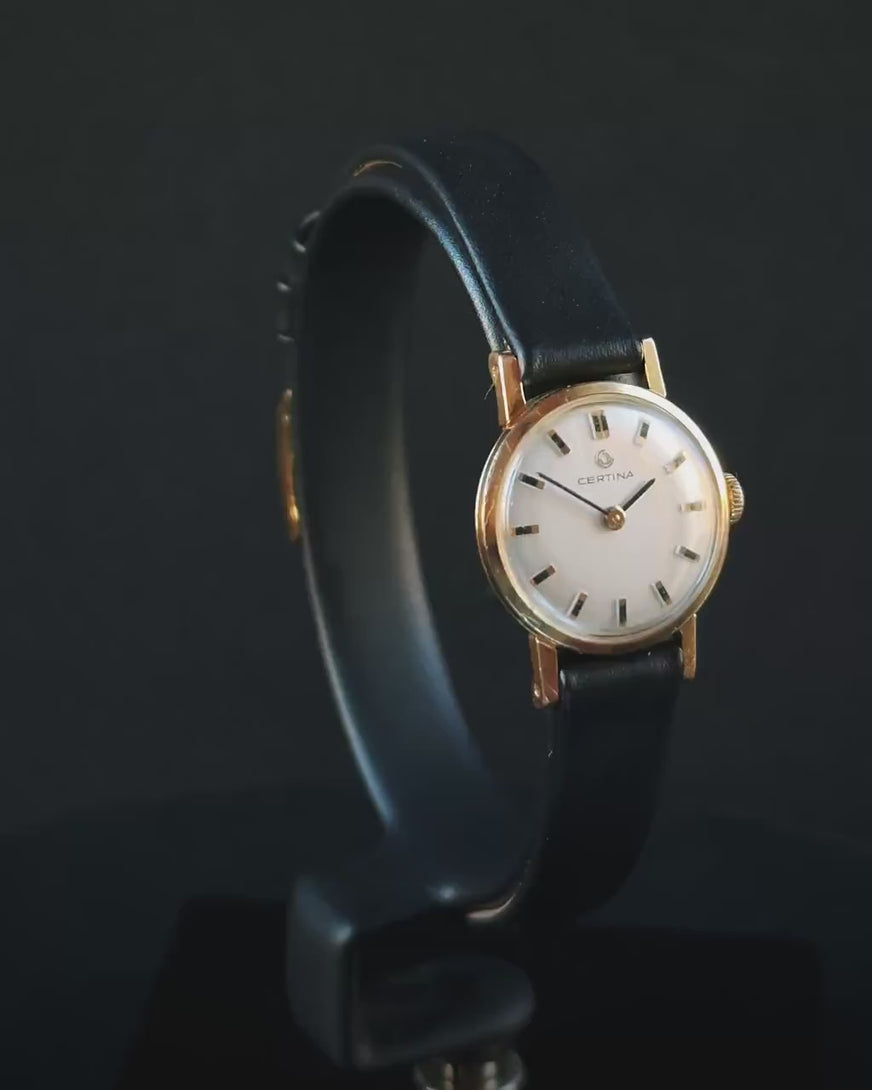 Delicate watch for women Certina minimalist gift, vintage watch gold plated round case, limited edition lady wrist accessory Swiss jewelry